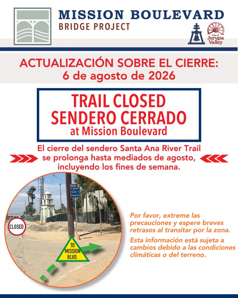 A photo of the Santa Ana River Trail closure pinpointed on a map in Spanish.
