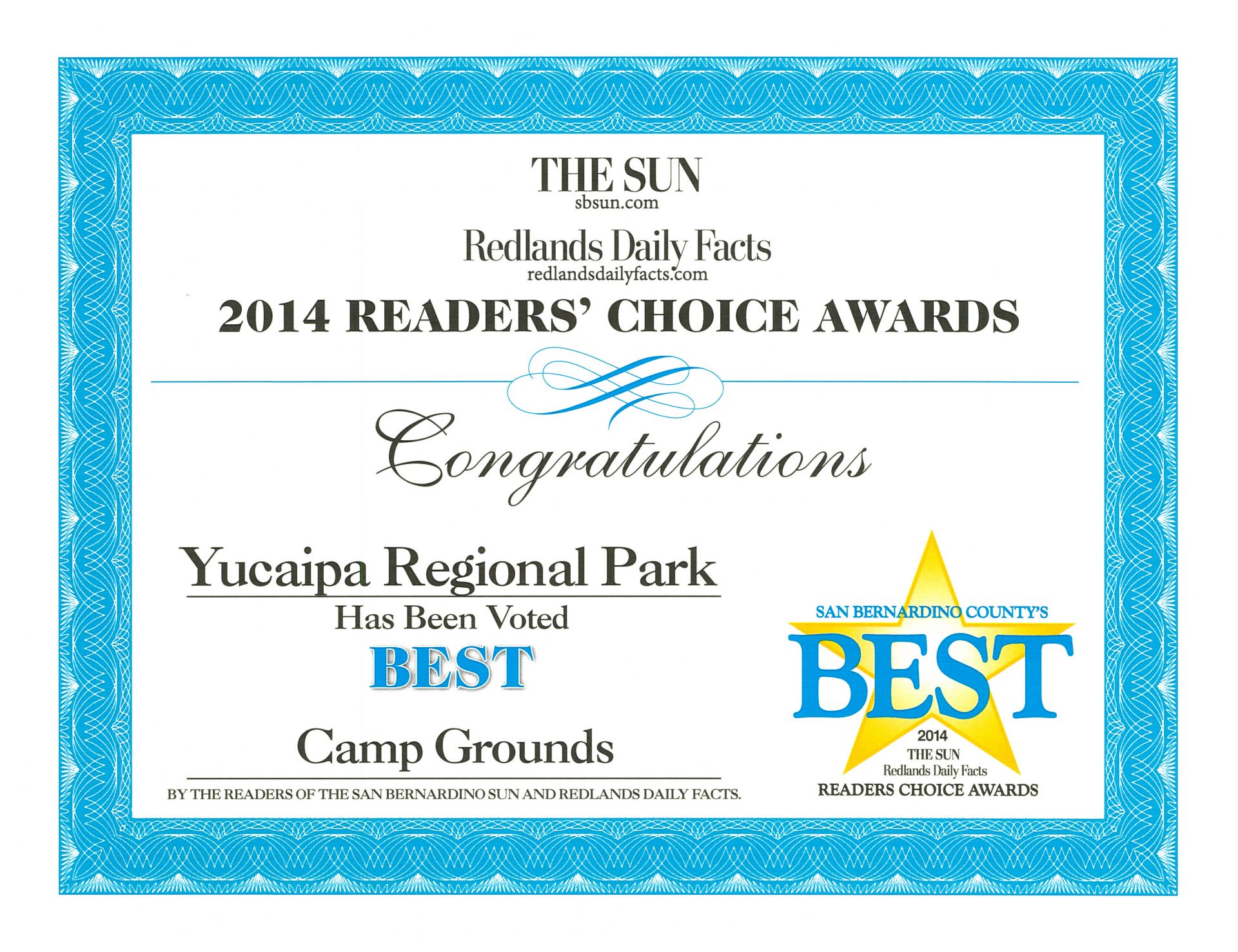 2014 Best Campground award