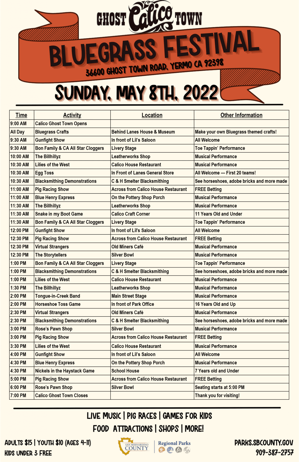 Calico Bluegrass Festival Parks