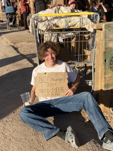 A boy dressed up as a homeless person at Calico Ghost Town Ghost Haunt in 2023.