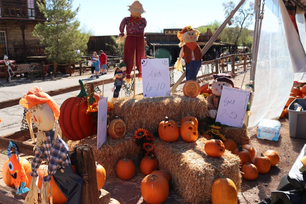 Carved pumpkins are on display by age group at Calico Ghost Town Ghost Haunt in 2021.