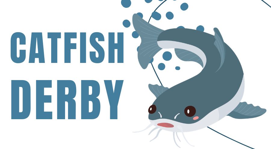Illustration of a catfish and water bubbles with the words Catfish Derby.